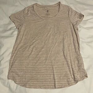 Kindred Bravely Beige Striped Short Sleeve Nursing Tee